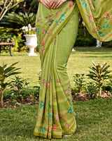 Vishal Prints Light Pista Green Digital Print Georgette Saree