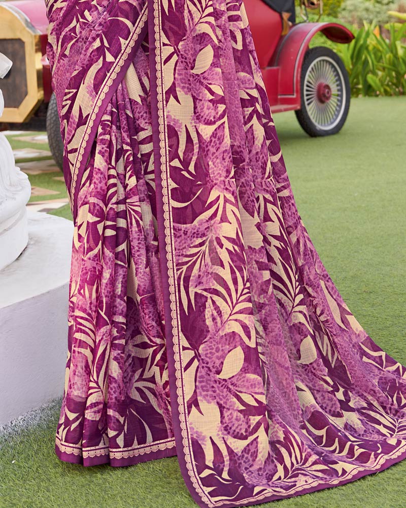 Vishal Prints Raspberry Printed Chiffon Saree With Fancy Border