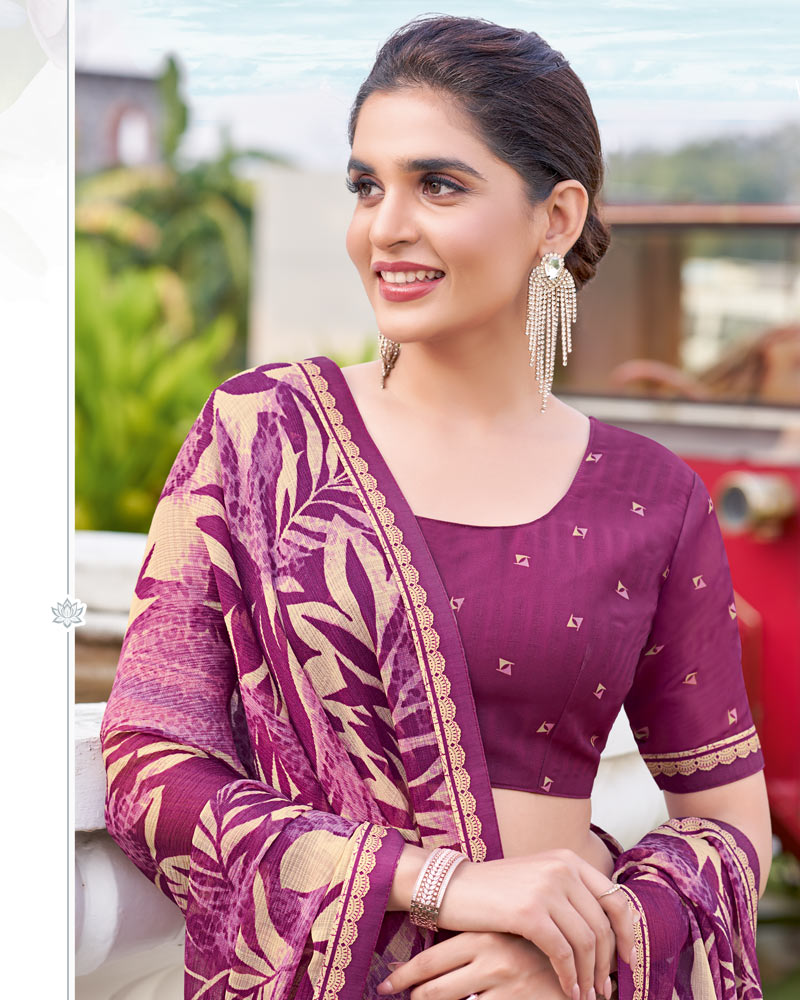 Vishal Prints Raspberry Printed Chiffon Saree With Fancy Border
