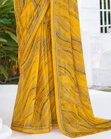 Vishal Prints Mustard Yellow Printed Chiffon Saree With Fancy Border