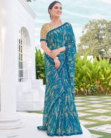 Vishal Prints Blue Printed Chiffon Saree With Fancy Border