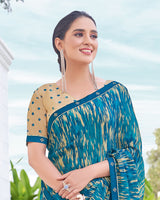 Vishal Prints Blue Printed Chiffon Saree With Fancy Border