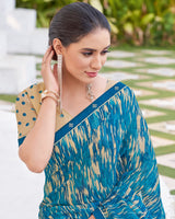 Vishal Prints Blue Printed Chiffon Saree With Fancy Border