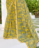 Vishal Prints Pale Yellow Printed Chiffon Saree With Fancy Border