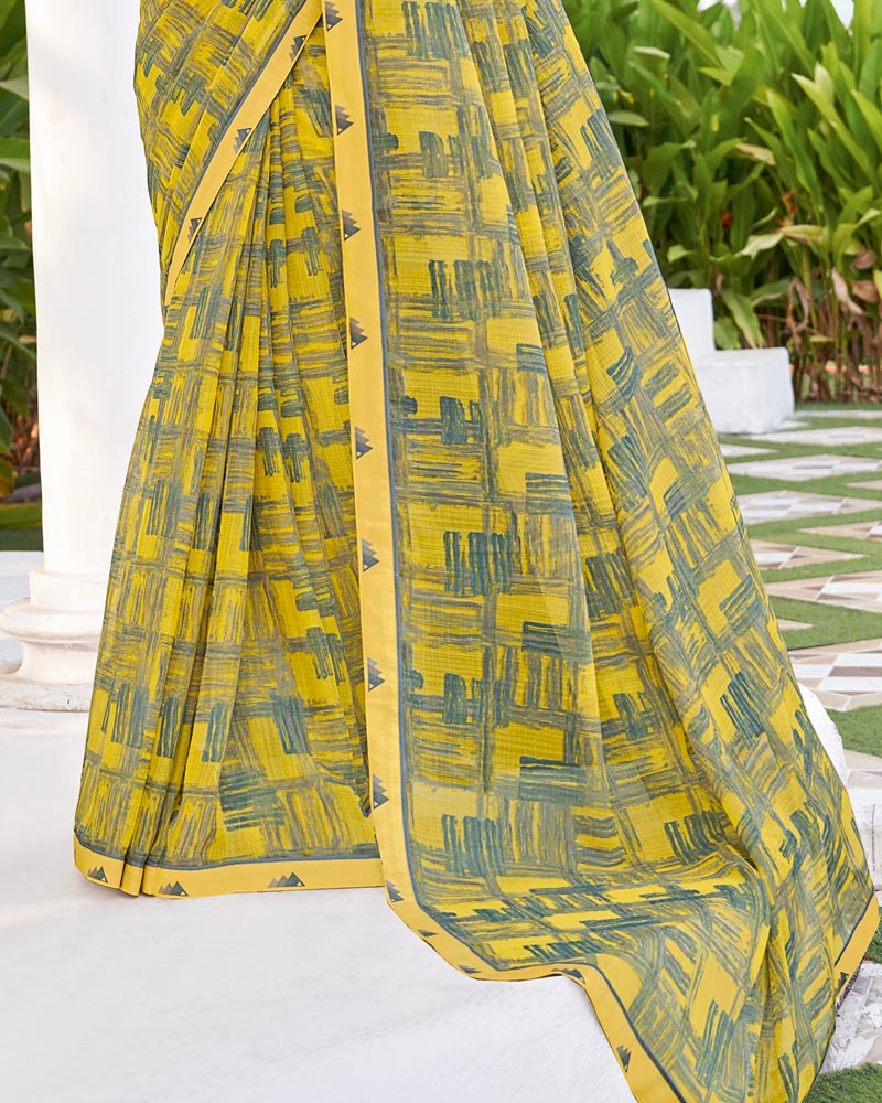 Vishal Prints Pale Yellow Printed Chiffon Saree With Fancy Border