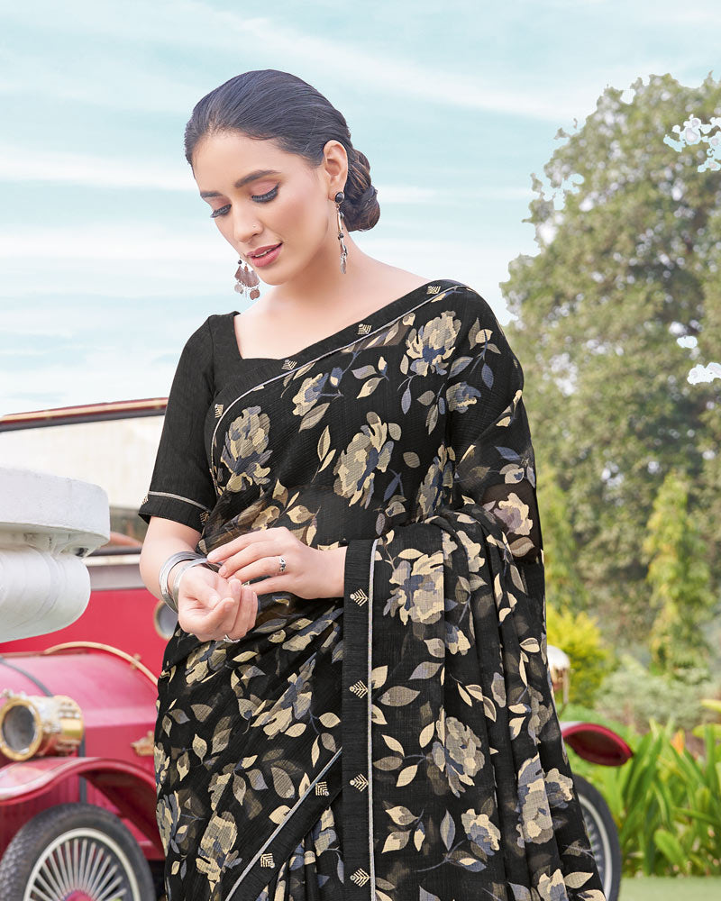 Vishal Prints Black Printed Chiffon Saree With Fancy Border