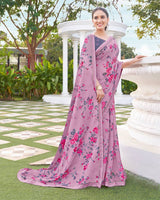Vishal Prints Powder Pink Printed Chiffon Saree With Fancy Border