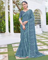 Vishal Prints Greyish Blue Printed Chiffon Saree With Fancy Border