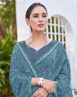 Vishal Prints Greyish Blue Printed Chiffon Saree With Fancy Border