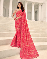 Vishal Prints Pastel Red Printed Chiffon Saree With Fancy Border