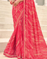 Vishal Prints Pastel Red Printed Chiffon Saree With Fancy Border