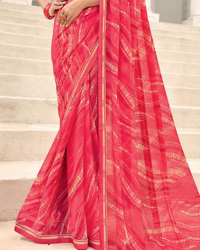 Vishal Prints Pastel Red Printed Chiffon Saree With Fancy Border