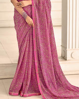 Vishal Prints Tulip Pink Printed Chiffon Saree With Fancy Border
