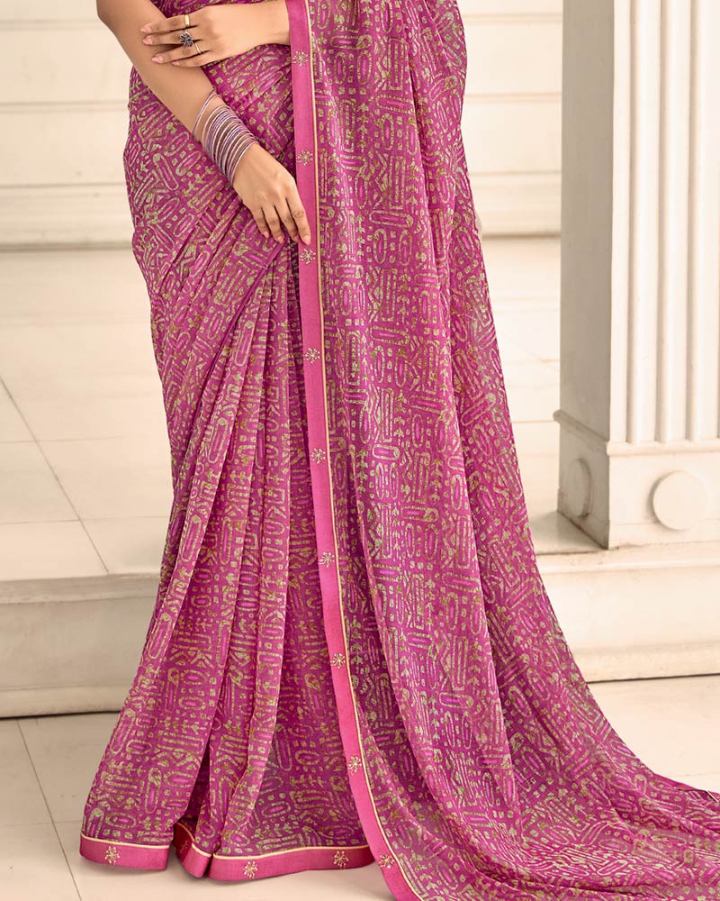 Vishal Prints Tulip Pink Printed Chiffon Saree With Fancy Border