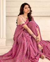 Vishal Prints Tulip Pink Printed Chiffon Saree With Fancy Border