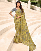 Vishal Prints Indian Yellow Printed Chiffon Saree With Fancy Border