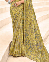 Vishal Prints Indian Yellow Printed Chiffon Saree With Fancy Border