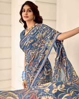 Vishal Prints Bluish Grey Printed Chiffon Saree With Fancy Border