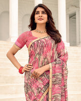 Vishal Prints Carmine Pink Printed Chiffon Saree With Fancy Border