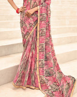 Vishal Prints Carmine Pink Printed Chiffon Saree With Fancy Border