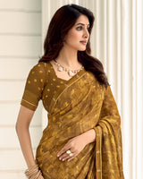 Vishal Prints Rusty Orange Printed Chiffon Saree With Fancy Border