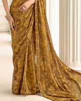 Vishal Prints Rusty Orange Printed Chiffon Saree With Fancy Border