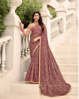 Vishal Prints Dark Raspberry Printed Chiffon Saree With Fancy Border