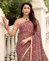 Vishal Prints Dark Raspberry Printed Chiffon Saree With Fancy Border