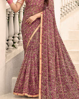 Vishal Prints Dark Raspberry Printed Chiffon Saree With Fancy Border