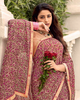 Vishal Prints Dark Raspberry Printed Chiffon Saree With Fancy Border
