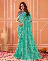 Vishal Prints Summer Green Printed Fancy Chiffon Saree With Fancy Border