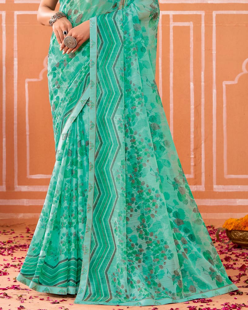 Vishal Prints Summer Green Printed Fancy Chiffon Saree With Fancy Border
