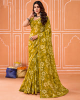 Vishal Prints Ochre Printed Fancy Chiffon Saree With Fancy Border