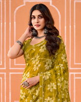 Vishal Prints Ochre Printed Fancy Chiffon Saree With Fancy Border