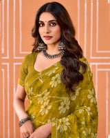 Vishal Prints Ochre Printed Fancy Chiffon Saree With Fancy Border