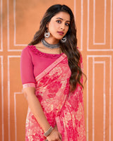 Vishal Prints Rosy Pink Printed Fancy Chiffon Saree With Fancy Border
