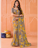 Vishal Prints Light Brown Grey Printed Fancy Chiffon Saree With Fancy Border
