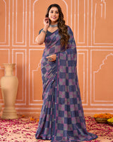 Vishal Prints Purple Printed Fancy Chiffon Saree With Fancy Border