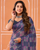 Vishal Prints Purple Printed Fancy Chiffon Saree With Fancy Border