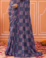 Vishal Prints Purple Printed Fancy Chiffon Saree With Fancy Border