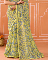 Vishal Prints Yellowish Green Printed Fancy Chiffon Saree With Fancy Border