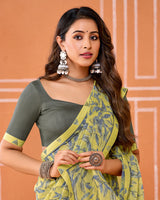 Vishal Prints Yellowish Green Printed Fancy Chiffon Saree With Fancy Border