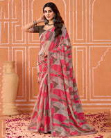 Vishal Prints Oriental Pink Printed Fancy Chiffon Saree With Fancy Border