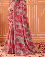 Vishal Prints Oriental Pink Printed Fancy Chiffon Saree With Fancy Border