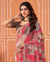 Vishal Prints Oriental Pink Printed Fancy Chiffon Saree With Fancy Border