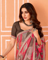 Vishal Prints Oriental Pink Printed Fancy Chiffon Saree With Fancy Border