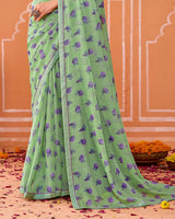 Vishal Prints Pastel Mint Green Printed Fancy Chiffon Saree With Fancy Border