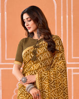 Vishal Prints Rusty Brown Printed Fancy Chiffon Saree With Fancy Border