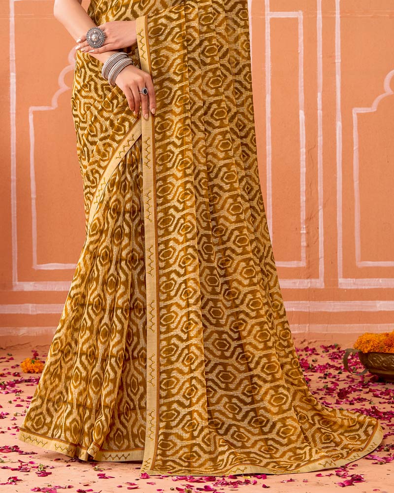 Vishal Prints Rusty Brown Printed Fancy Chiffon Saree With Fancy Border