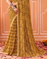 Vishal Prints Rusty Brown Printed Fancy Chiffon Saree With Fancy Border
